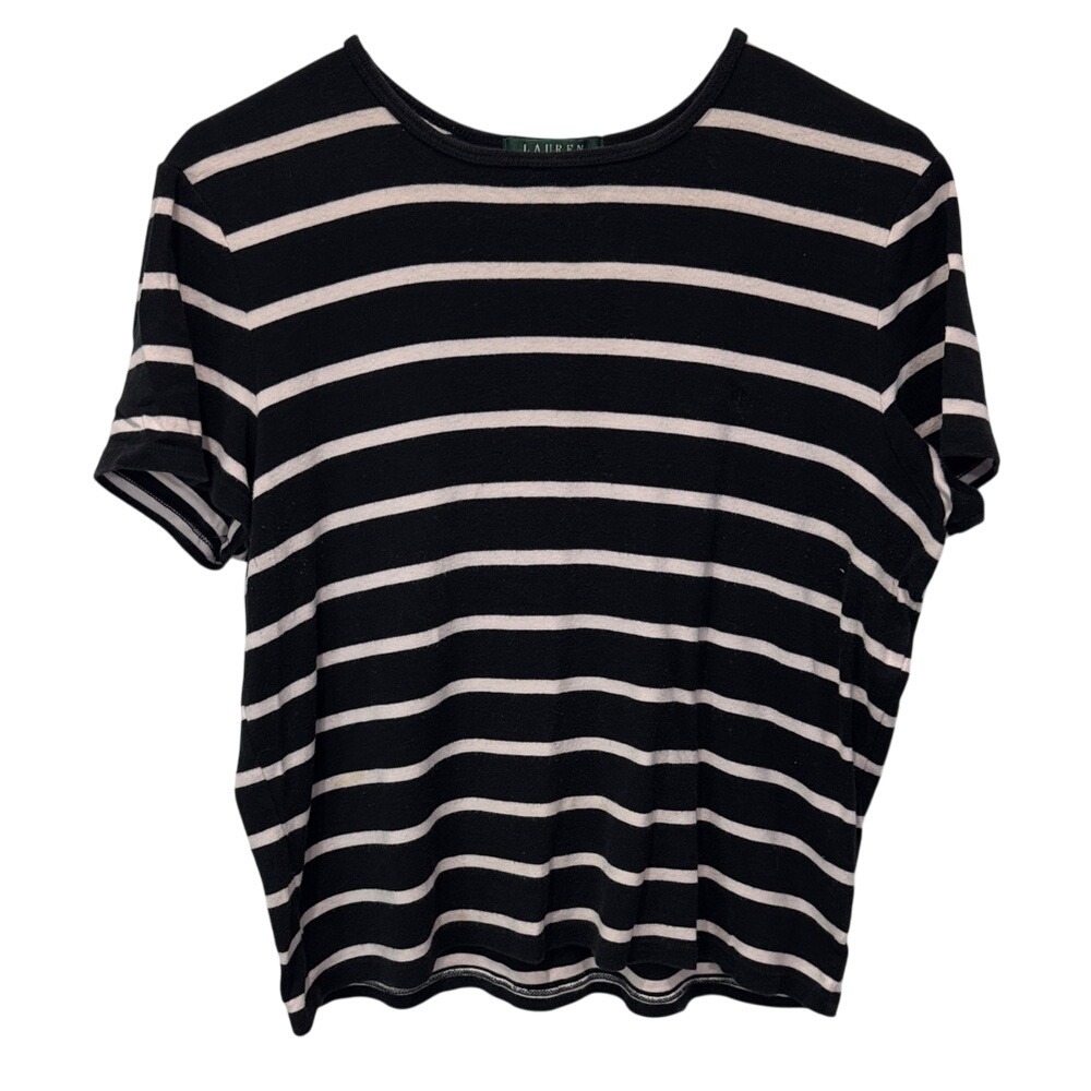 Lauren Ralph Lauren Black Stripe Short Sleeve T-Shirt Top
